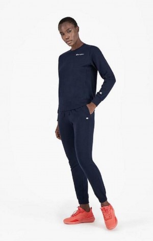 Champion Stretch Bomulds Terry Joggers Joggingbukser Dame Mørkeblå | 3501-OILNA