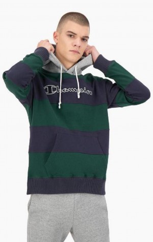 Champion Stribet Contrast Hood Hoodie Hættetrøje Herre Grøn | 5631-NUDHI