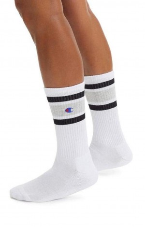 Champion Stripe Ribbet Crew Socks Sokker Herre Hvide | 2936-WUECY