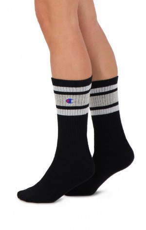 Champion Stripe Ribbet Crew Socks Sokker Herre Sort Grå | 5374-IEWTO