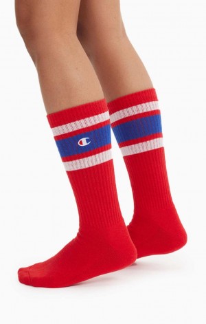 Champion Stripe Ribbet Crew Socks Sokker Dame Rød | 9461-JQCTB