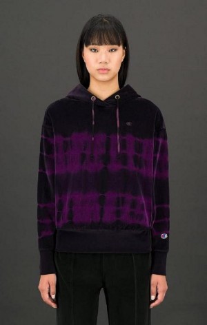 Champion Tie Dye C Logo Velour Hoodie Hættetrøje Dame Brune | 8529-OXSVL