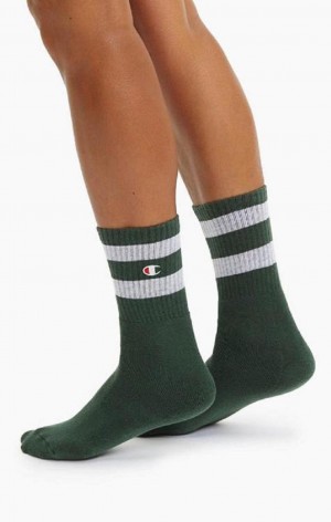 Champion Tube Stripe Crew Socks Sokker Dame Grøn | 0396-IBKJH