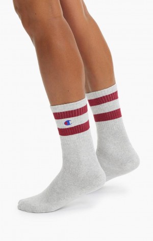 Champion Tube Stripe Crew Socks Sokker Dame Lysegrå | 4512-FRAIU