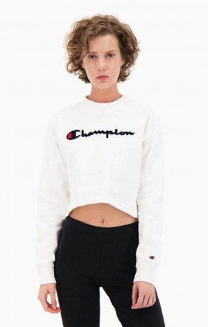 Champion Velvet Script Logo High Neck Sweatshirt Sweatshirts Dame Lyserød | 8937-DWOQR