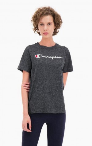 Champion Velvet Script Logo T-Shirt T Shirts Dame Lysegrå | 6539-YDPOZ