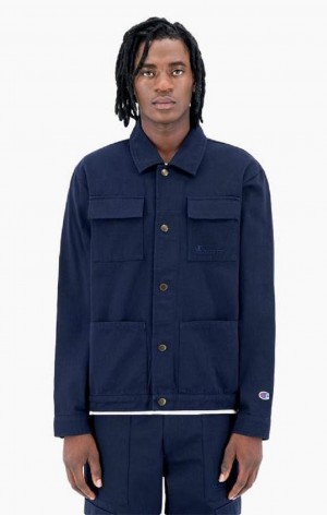 Champion Woven Utility Jacket Jakker Herre Mørkeblå | 3481-IHBVS