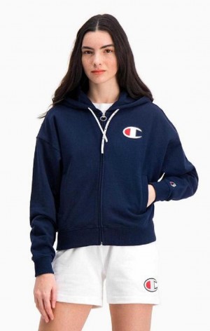 Champion Zip-Through C Logo Hoodie Hættetrøje Dame Mørketurkis | 8961-IMWTJ