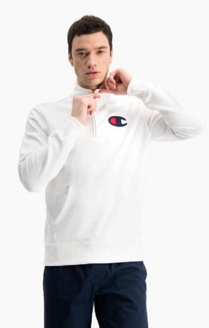 Champion Zip-Up Satin C Logo Hoodie Hættetrøje Herre Hvide | 6701-MZPOR