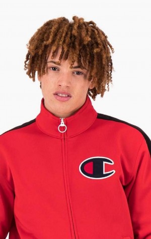 Champion Zip-Up Stripe Sleeve Basketball Sweatshirt Sweatshirts Herre Rød | 5360-IYAHB