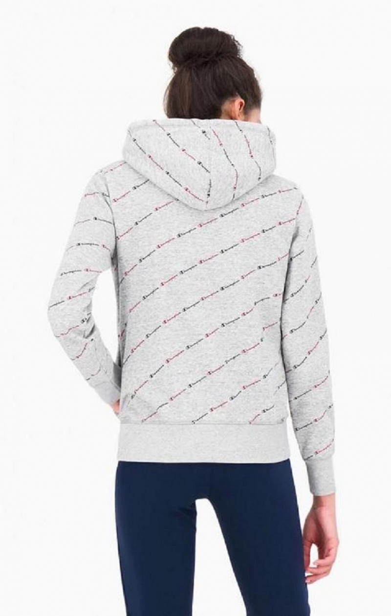 Champion All-Over Script Logo Hoodie Hættetrøje Dame Lysegrå | 5034-JRHYS