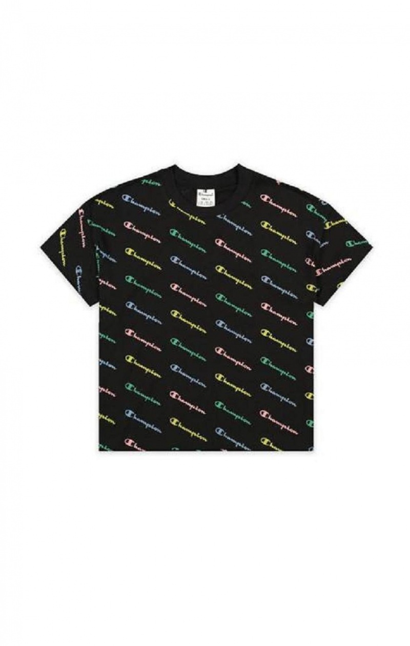 Champion All-Over Script Logo T-Shirt T Shirts Dame Sort | 7140-SODTQ