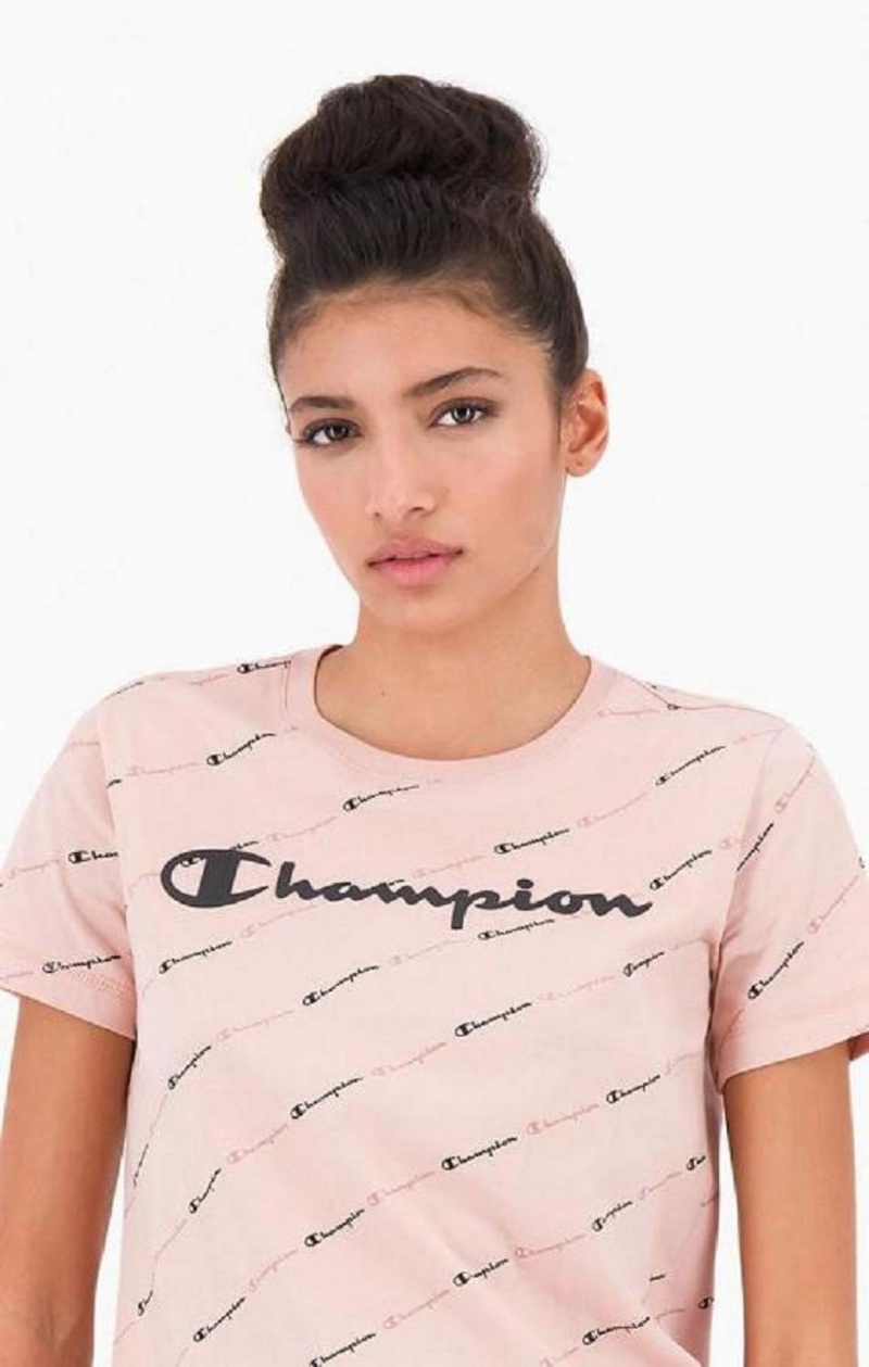 Champion All-Over Script Logo T-Shirt T Shirts Dame Lyserød | 6293-MPLIY