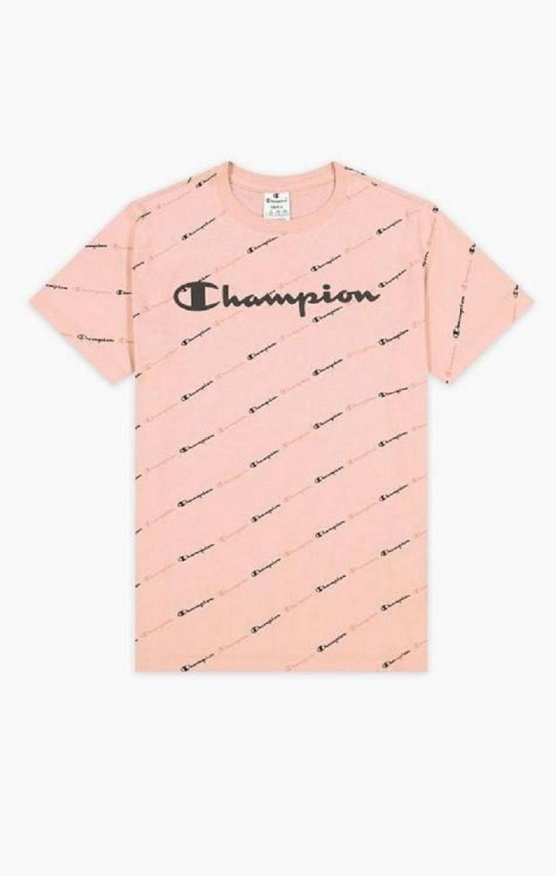 Champion All-Over Script Logo T-Shirt T Shirts Dame Lyserød | 6293-MPLIY