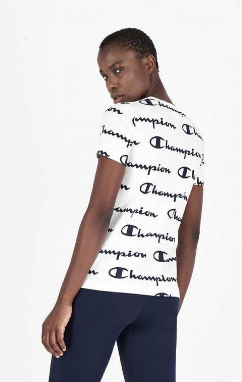 Champion All-Over Script Logo T-Shirt T Shirts Dame Hvide | 3784-WECUL