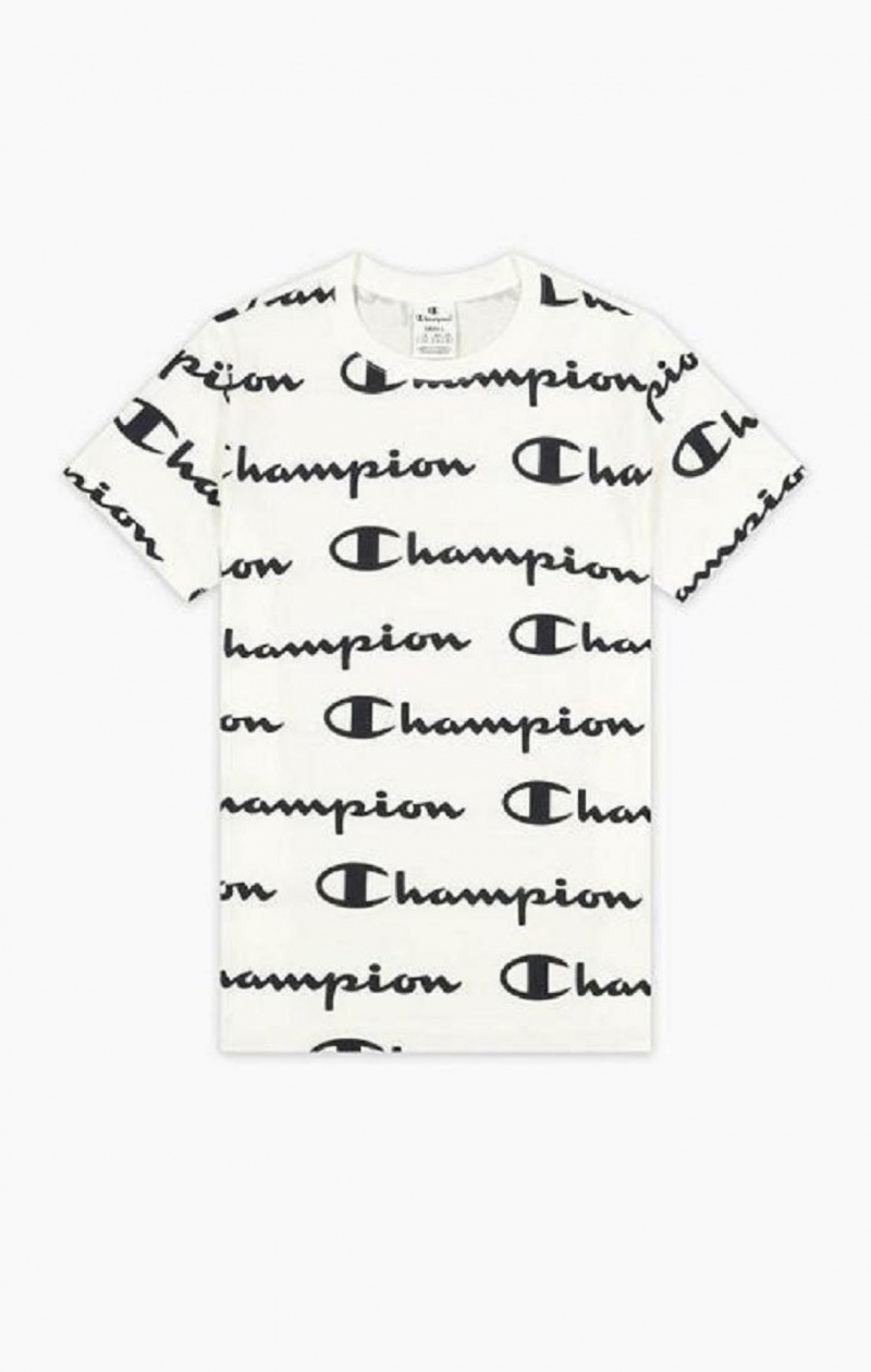 Champion All-Over Script Logo T-Shirt T Shirts Dame Hvide | 3784-WECUL