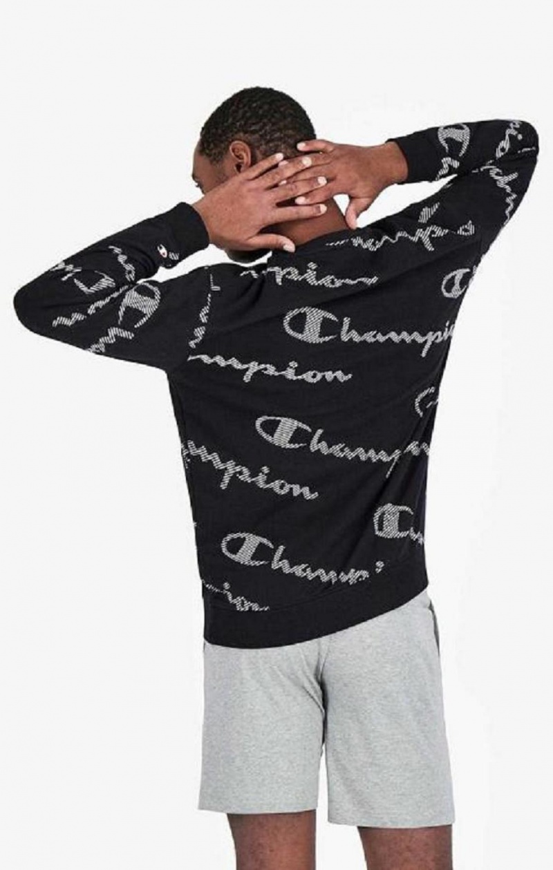 Champion All-Over Stribet Effect Script Logo Print Sweatshirt Sweatshirts Herre Sort | 2437-ZJQBN