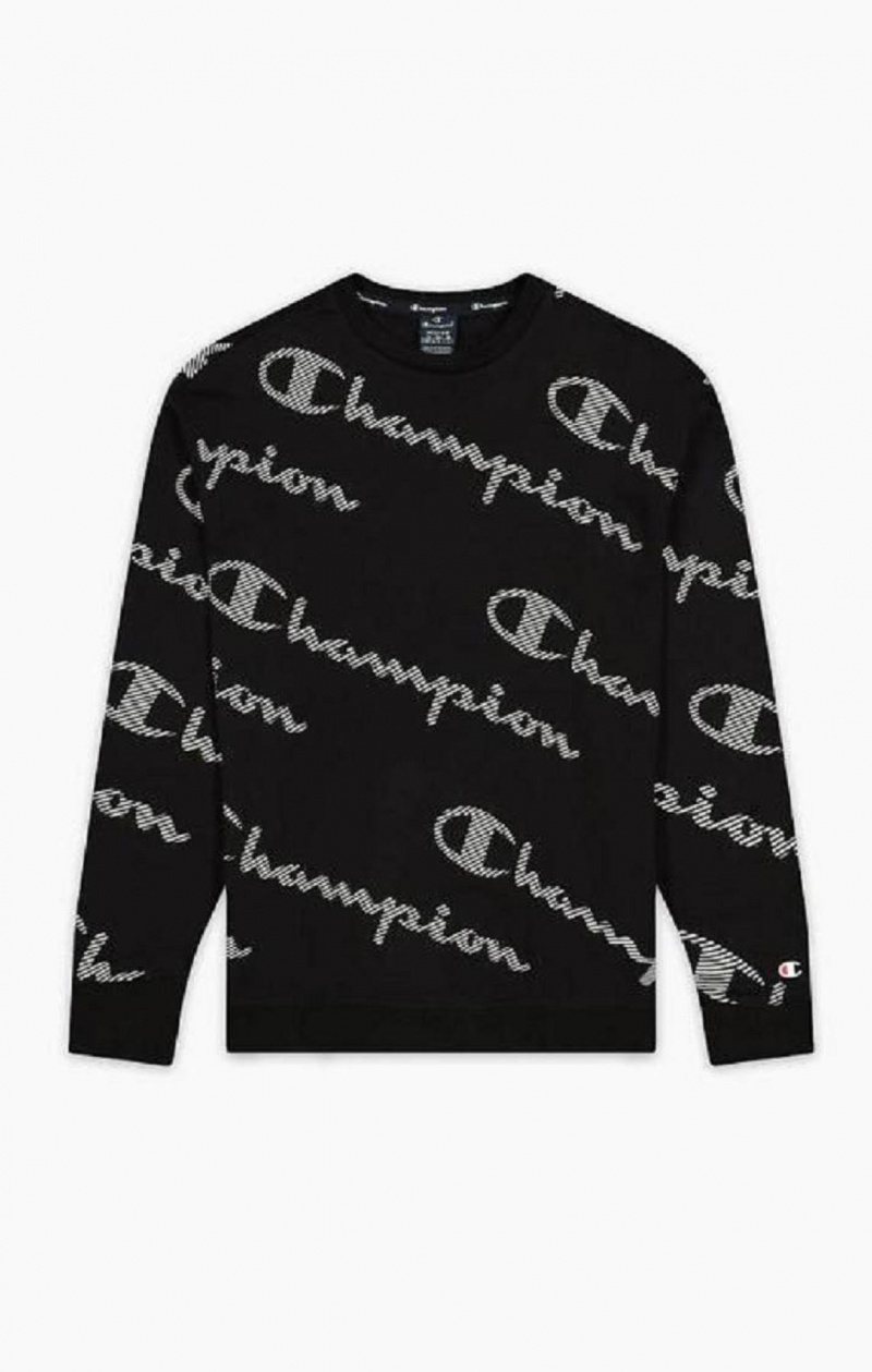 Champion All-Over Stribet Effect Script Logo Print Sweatshirt Sweatshirts Herre Sort | 2437-ZJQBN