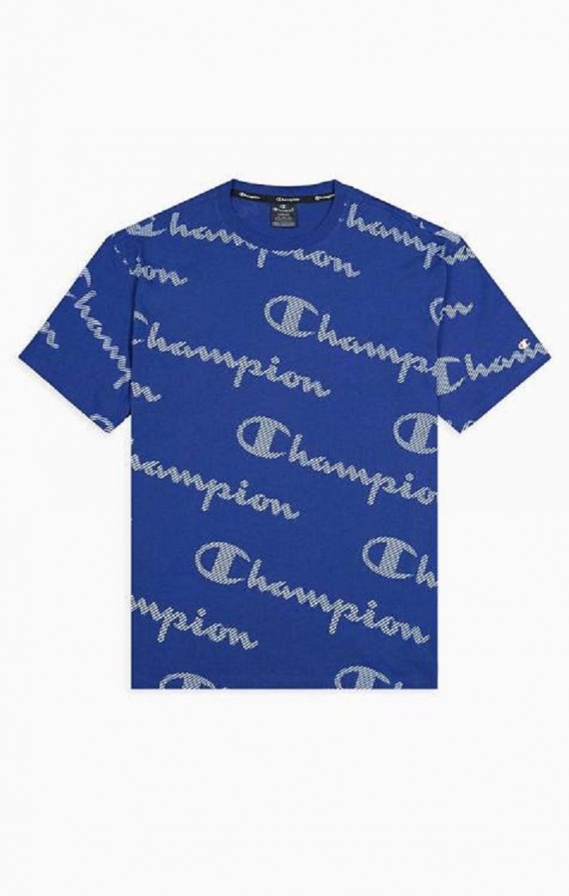 Champion All-Over Stribet Effect Script Logo T-Shirt T Shirts Herre Blå | 0825-EJMHB