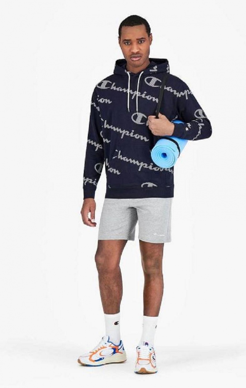 Champion All-Over Stribet Effect Script Logo Print Hoodie Hættetrøje Herre Mørkeblå | 8216-VCXWD