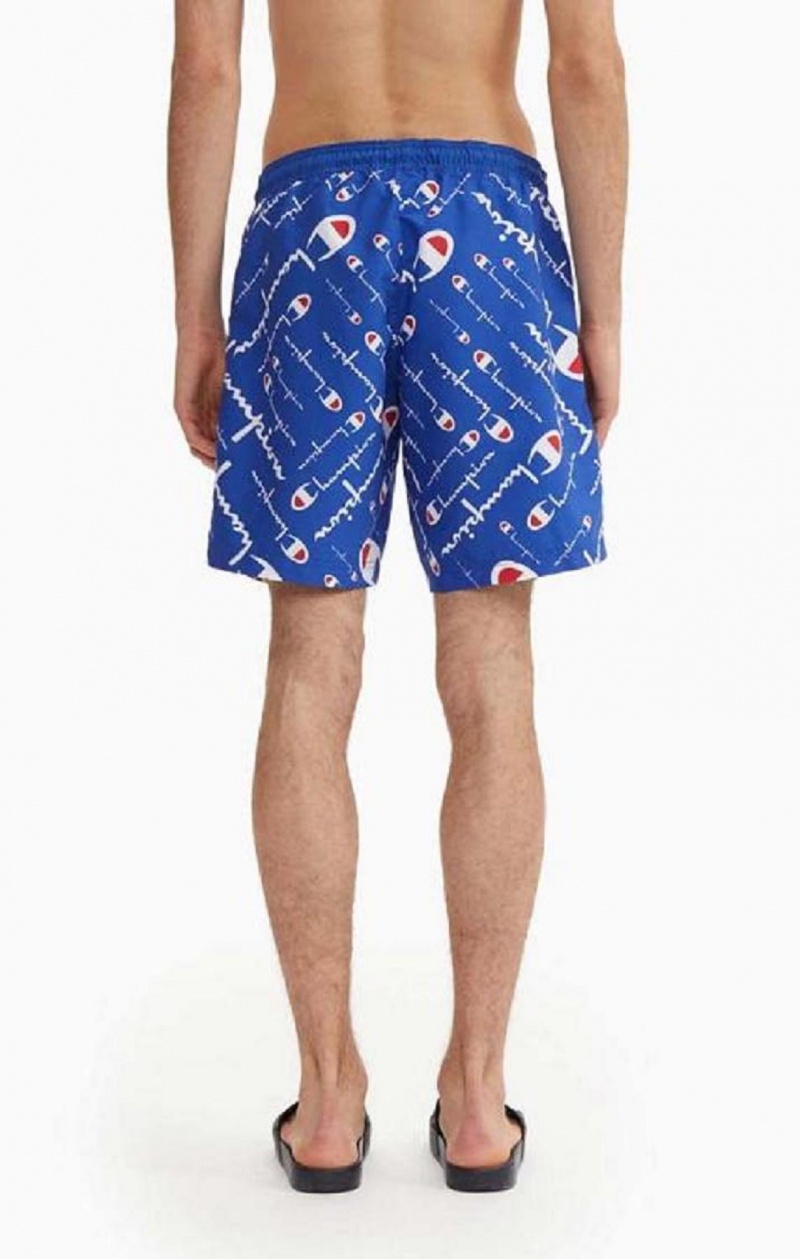 Champion All-over Script Logo Print Board Shorts Badetøj Herre Blå | 6527-IWXTH