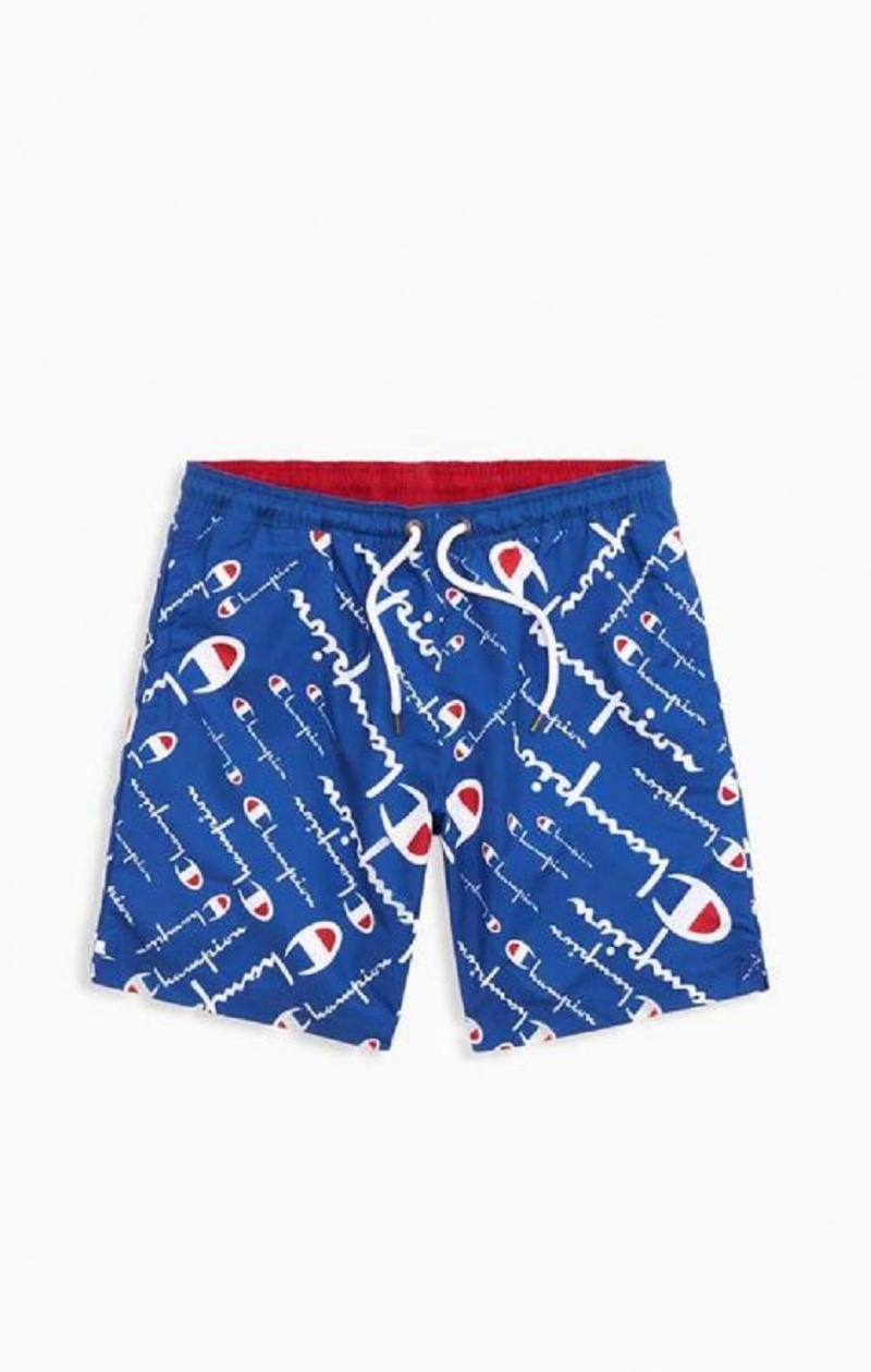 Champion All-over Script Logo Print Board Shorts Badetøj Herre Blå | 6527-IWXTH