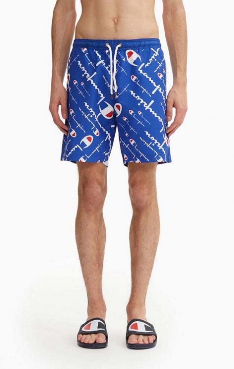 Champion All-over Script Logo Print Board Shorts Badetøj Herre Blå | 6527-IWXTH