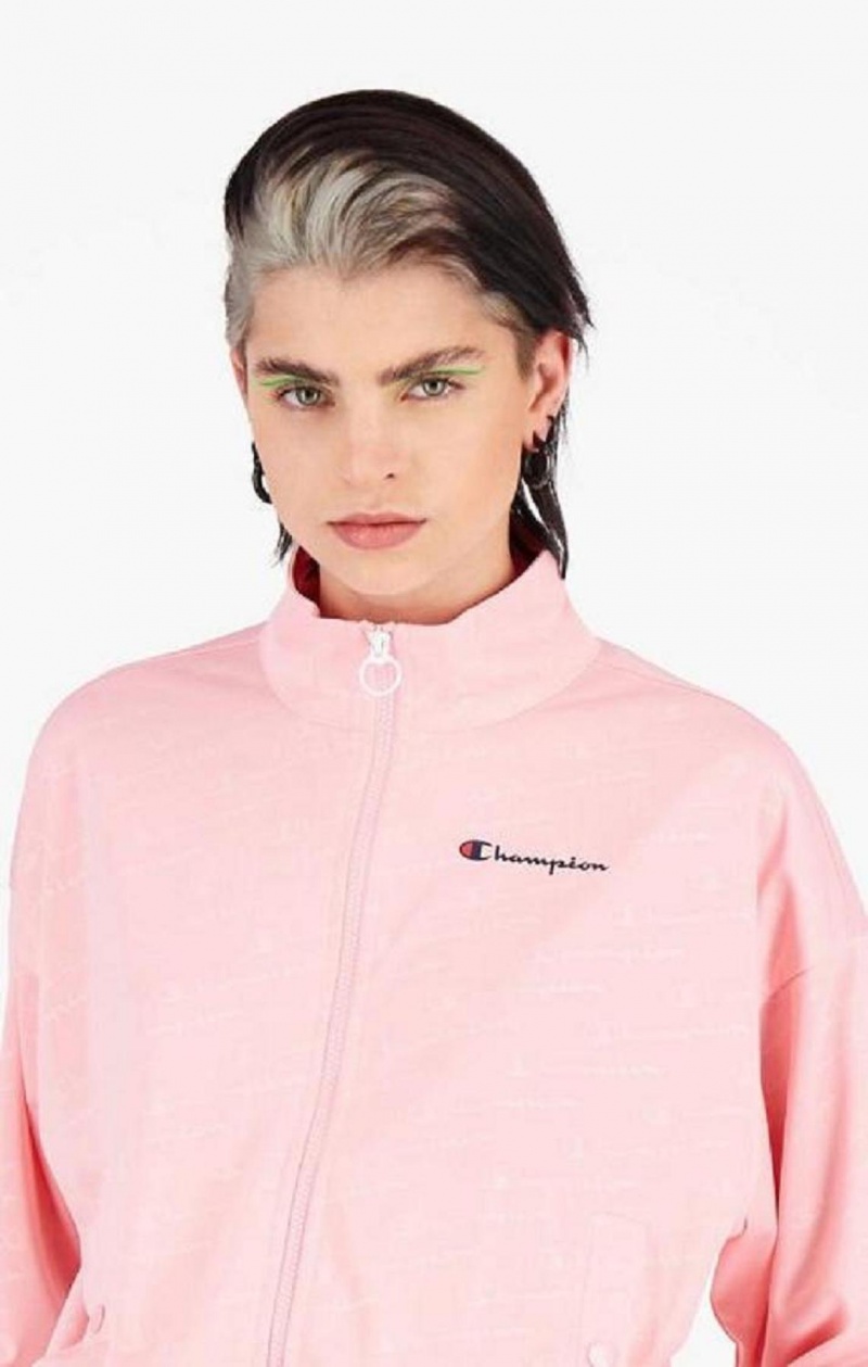 Champion All-over Script Logo Print Cropped Jacket Jakker Dame Lyserød | 8647-XSQRA