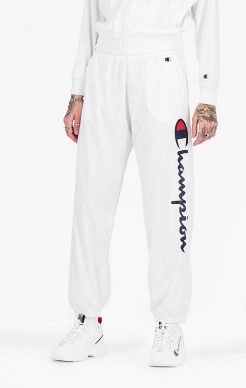 Champion All-over Script Logo Print Track Pants Joggingbukser Dame Hvide | 6085-NJQEU