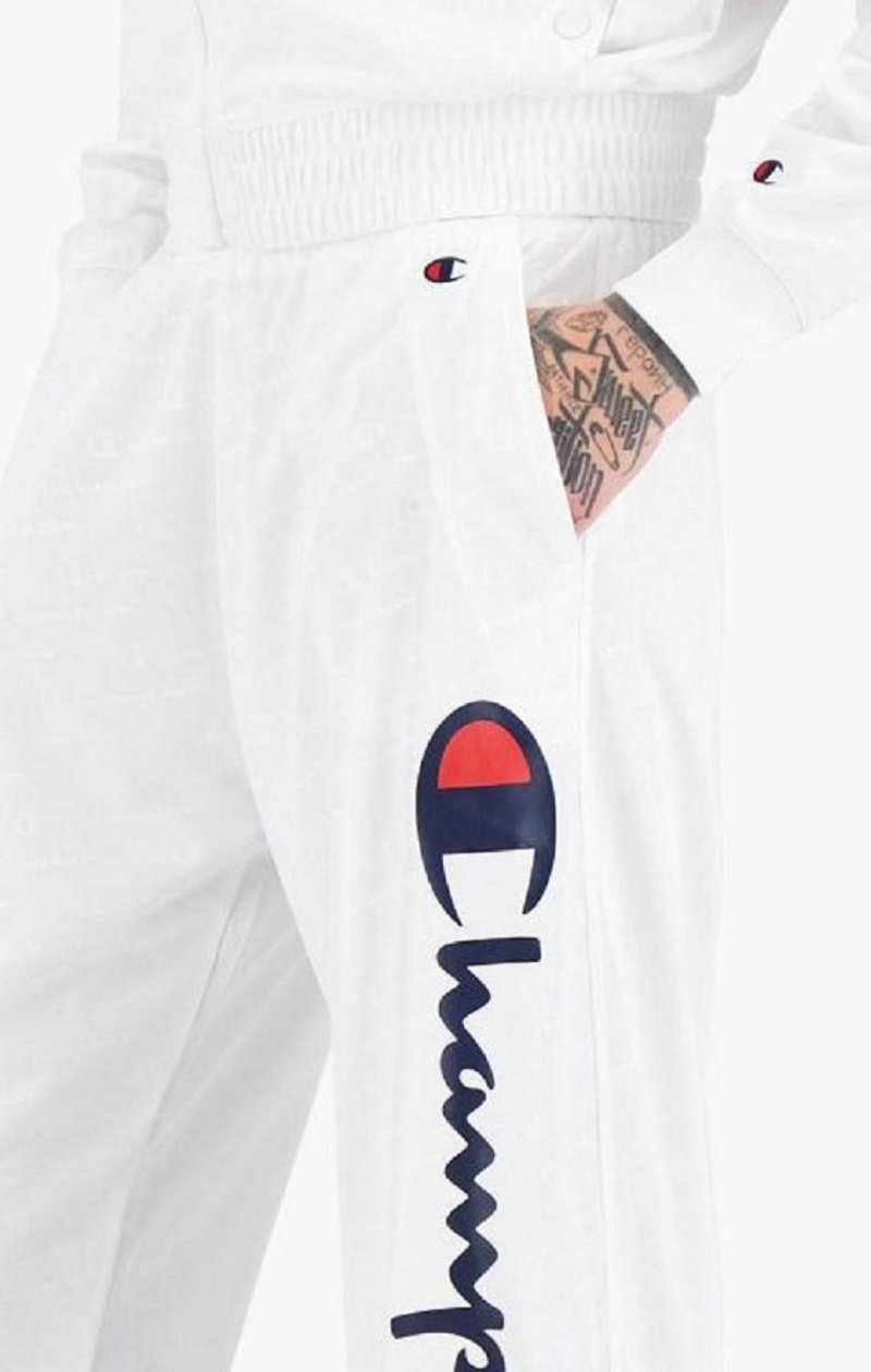 Champion All-over Script Logo Print Track Pants Joggingbukser Dame Hvide | 6085-NJQEU