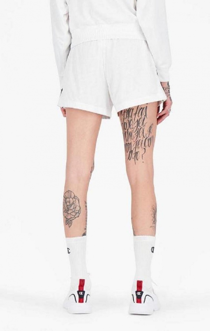 Champion All-over Script Logo Shorts Shorts Dame Hvide | 5410-ODAKC