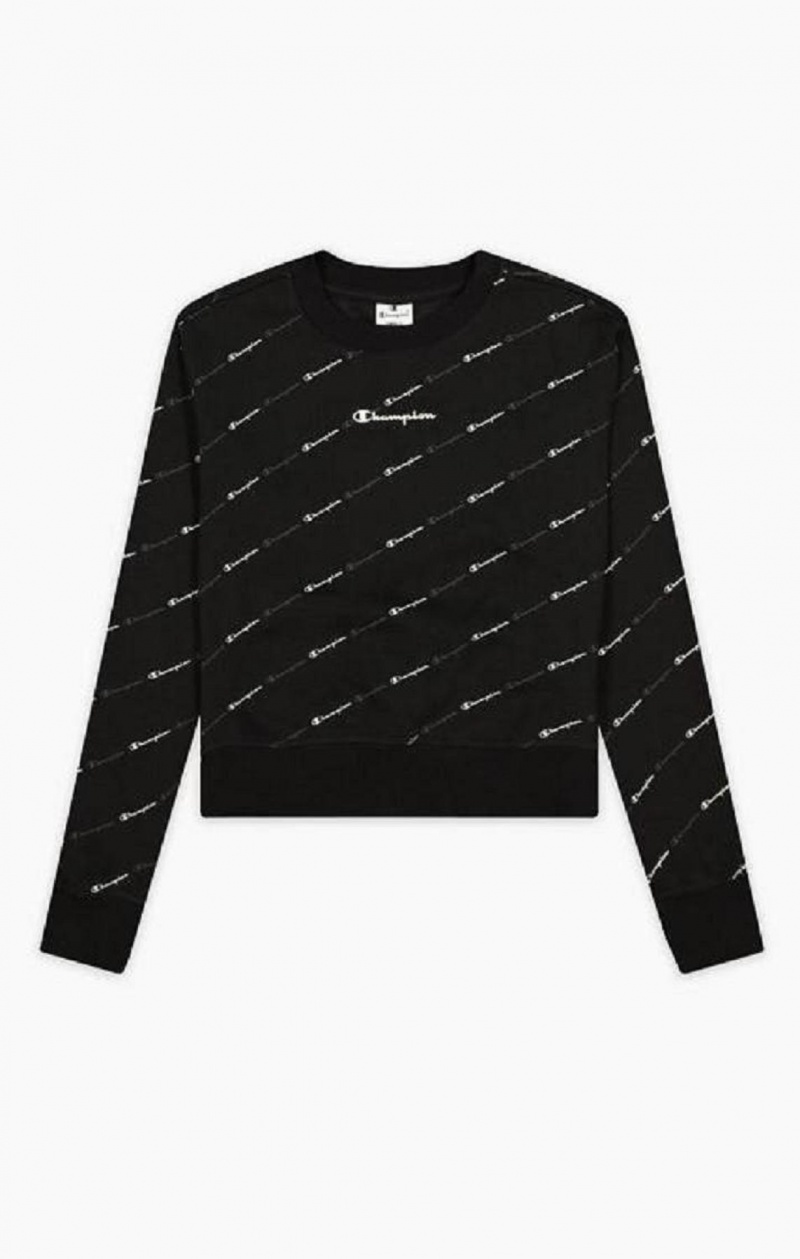 Champion All-over Script Logo Sweatshirt Sweatshirts Dame Sort | 9432-GPRWQ