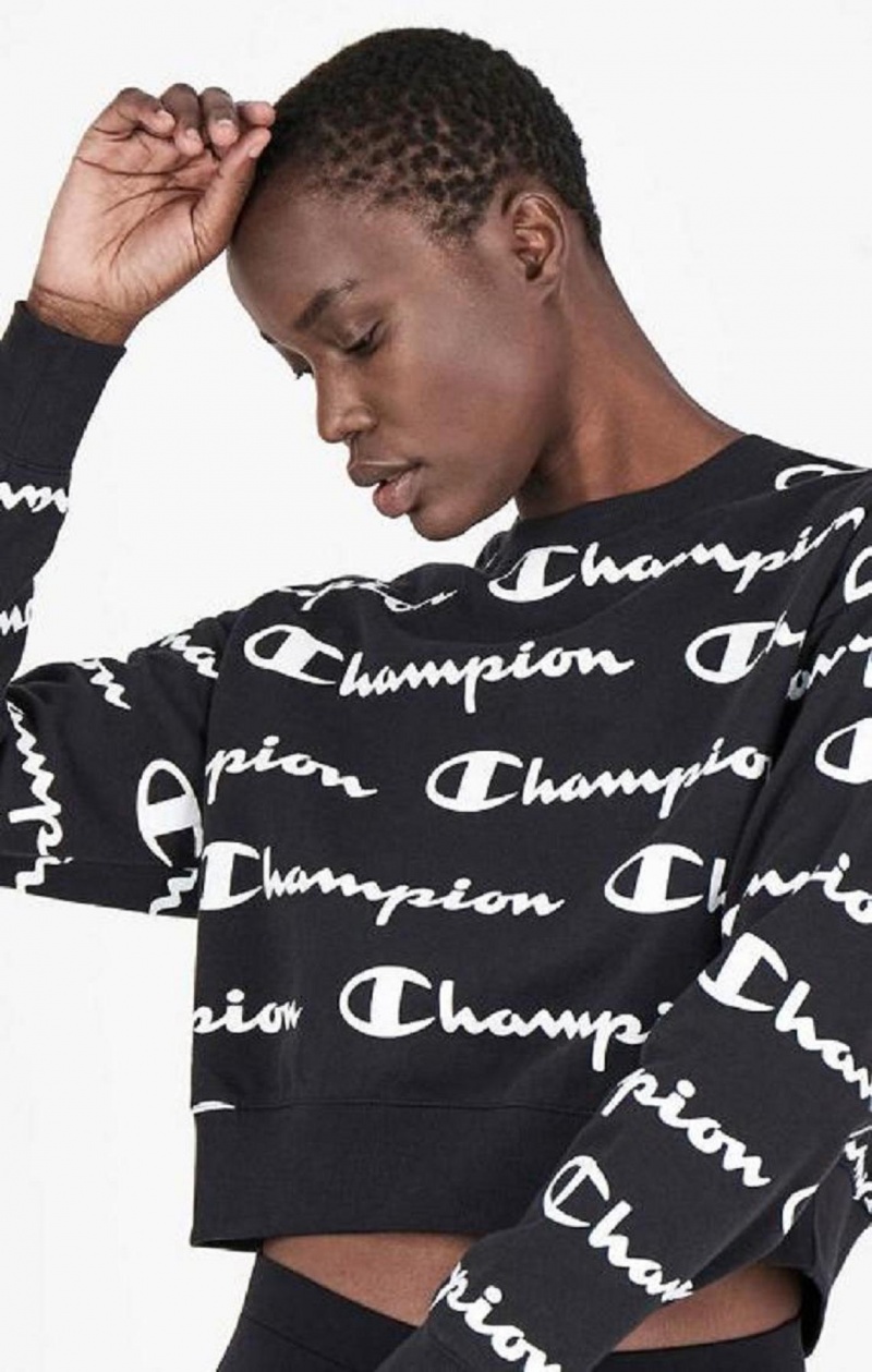 Champion All-over Script Logo Sweatshirt Sweatshirts Dame Sort | 1375-VNIDC