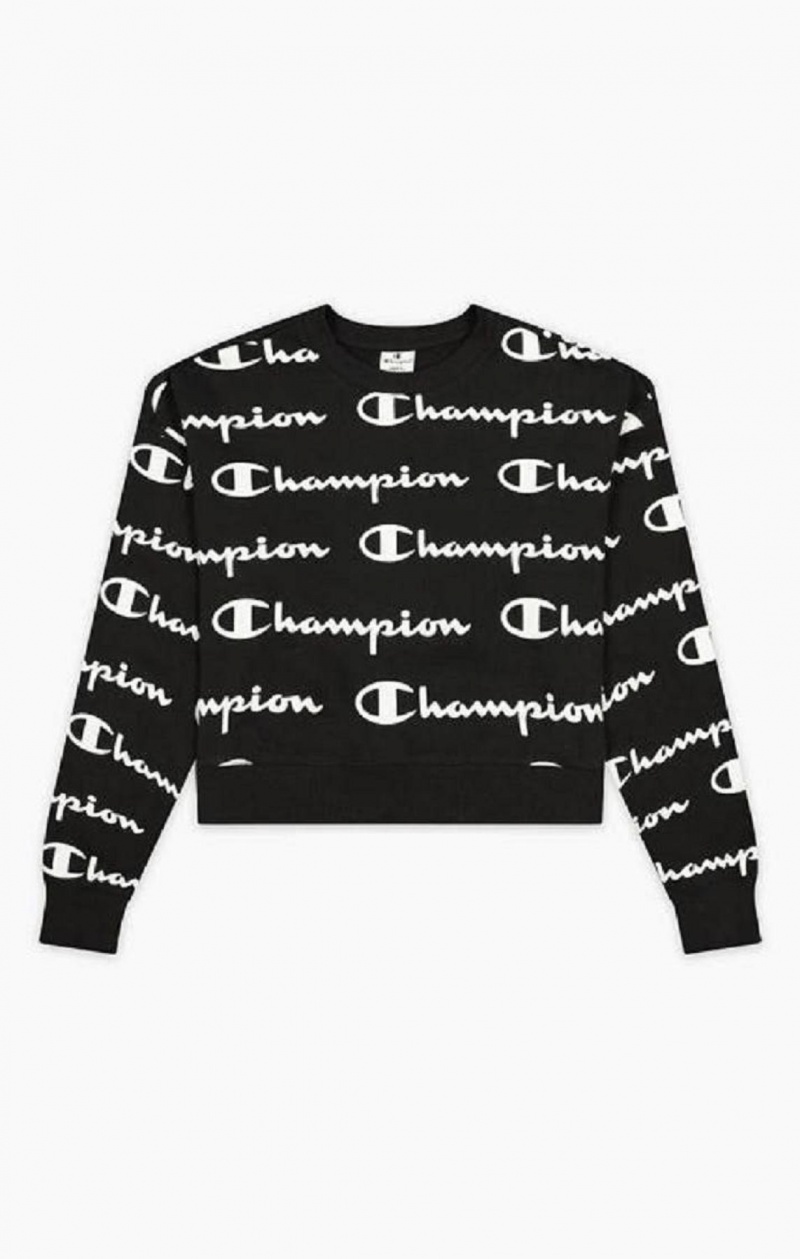 Champion All-over Script Logo Sweatshirt Sweatshirts Dame Sort | 1375-VNIDC