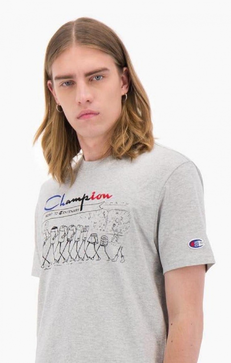 Champion Archive Centenary Print T-Shirt T Shirts Herre Lysegrå | 2147-FMQJC