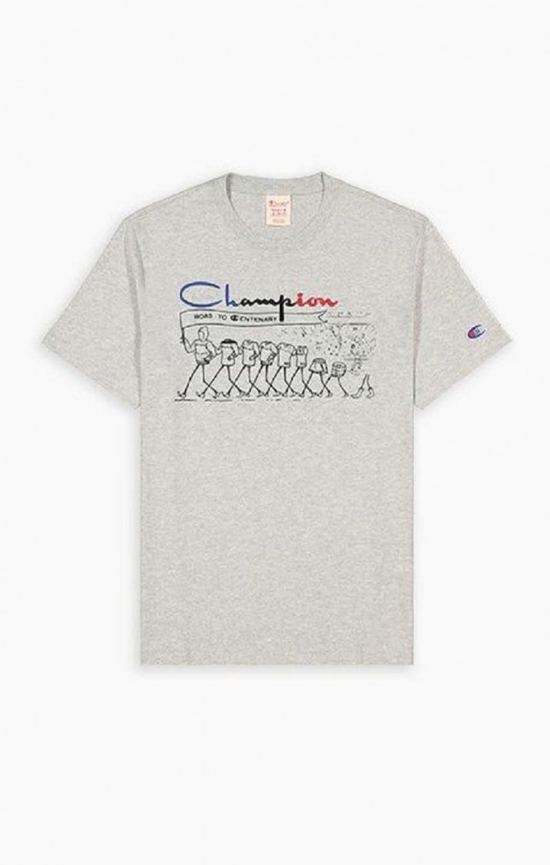 Champion Archive Centenary Print T-Shirt T Shirts Herre Lysegrå | 2147-FMQJC