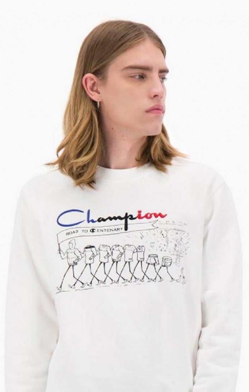 Champion Archive Print Reverse Weave Sweatshirt Sweatshirts Herre Hvide | 7021-PFRHX