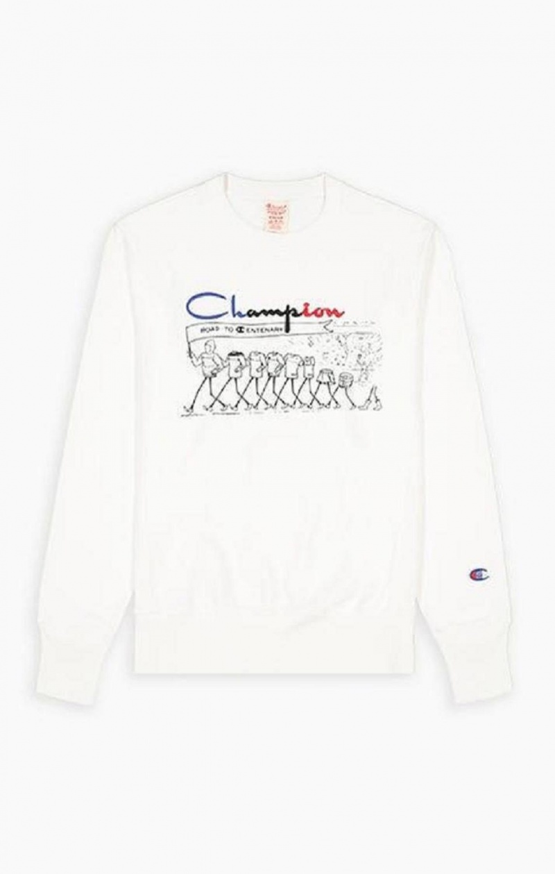 Champion Archive Print Reverse Weave Sweatshirt Sweatshirts Herre Hvide | 7021-PFRHX