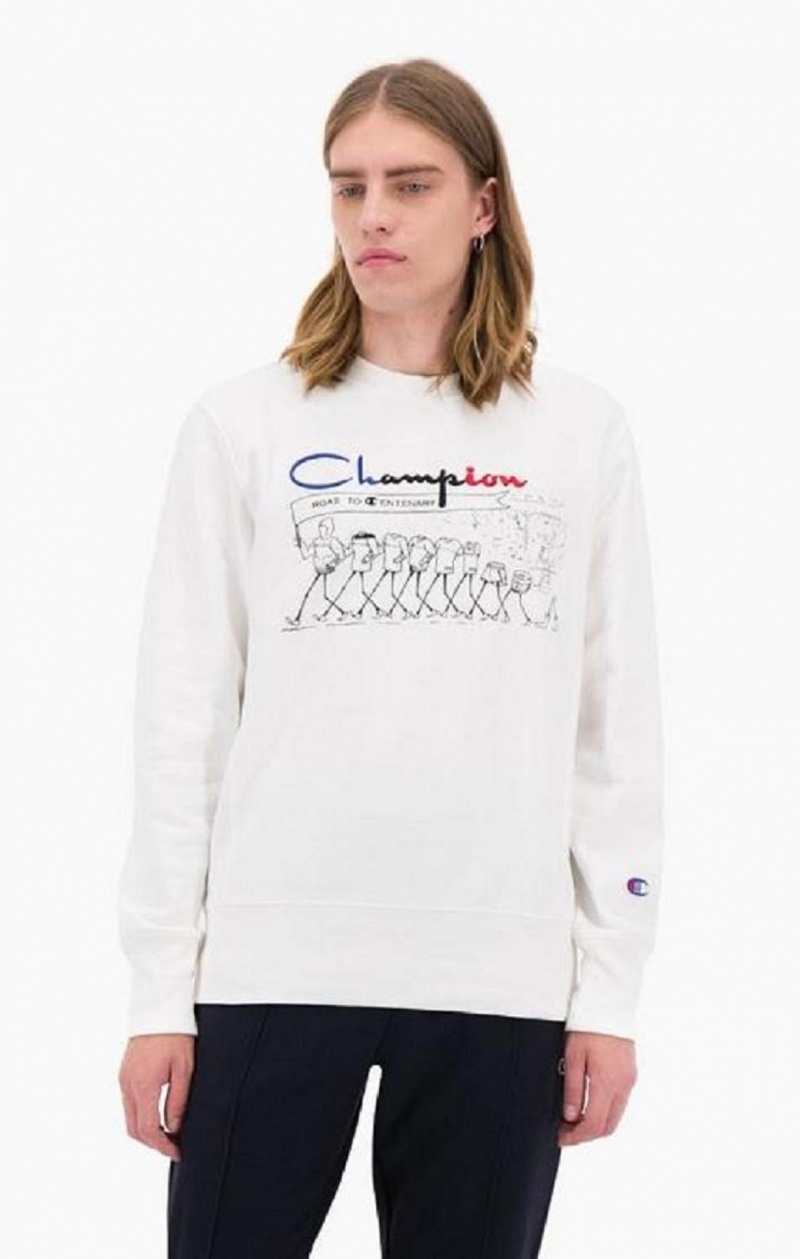 Champion Archive Print Reverse Weave Sweatshirt Sweatshirts Herre Hvide | 7021-PFRHX