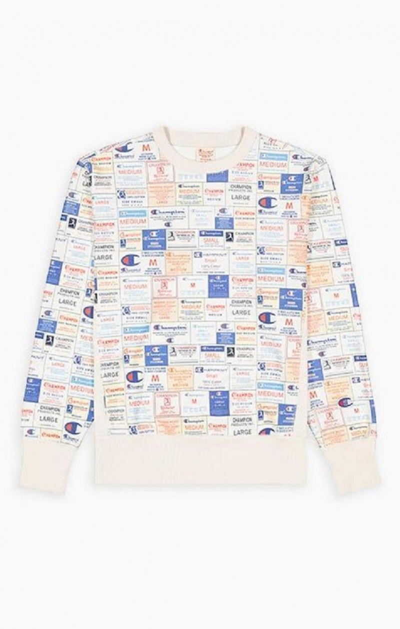 Champion Archive Print Reverse Weave Sweatshirt Sweatshirts Herre Hvide | 6302-VMRKG