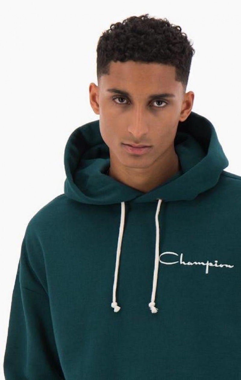 Champion Archive Script Logo Bomulds Jersey Hoodie Hættetrøje Herre Turkis Blå | 0328-KFPAW