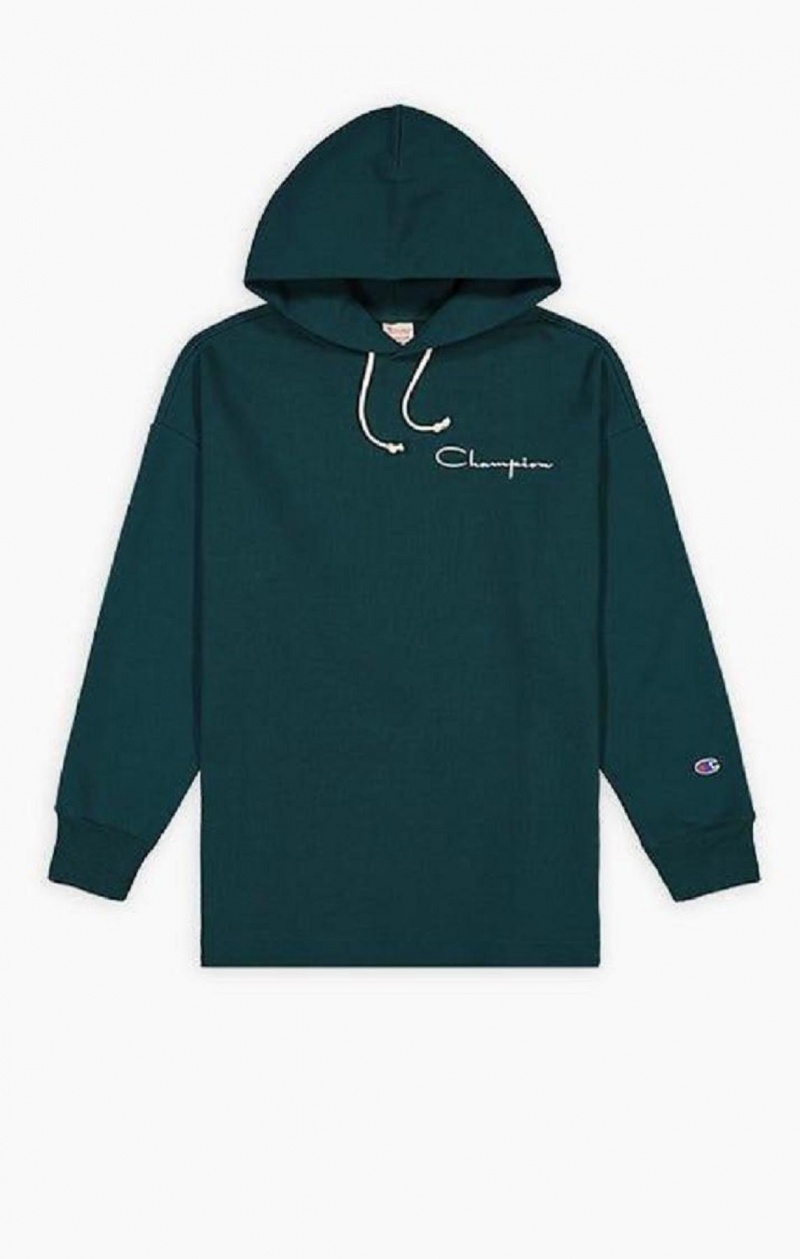 Champion Archive Script Logo Bomulds Jersey Hoodie Hættetrøje Herre Turkis Blå | 0328-KFPAW