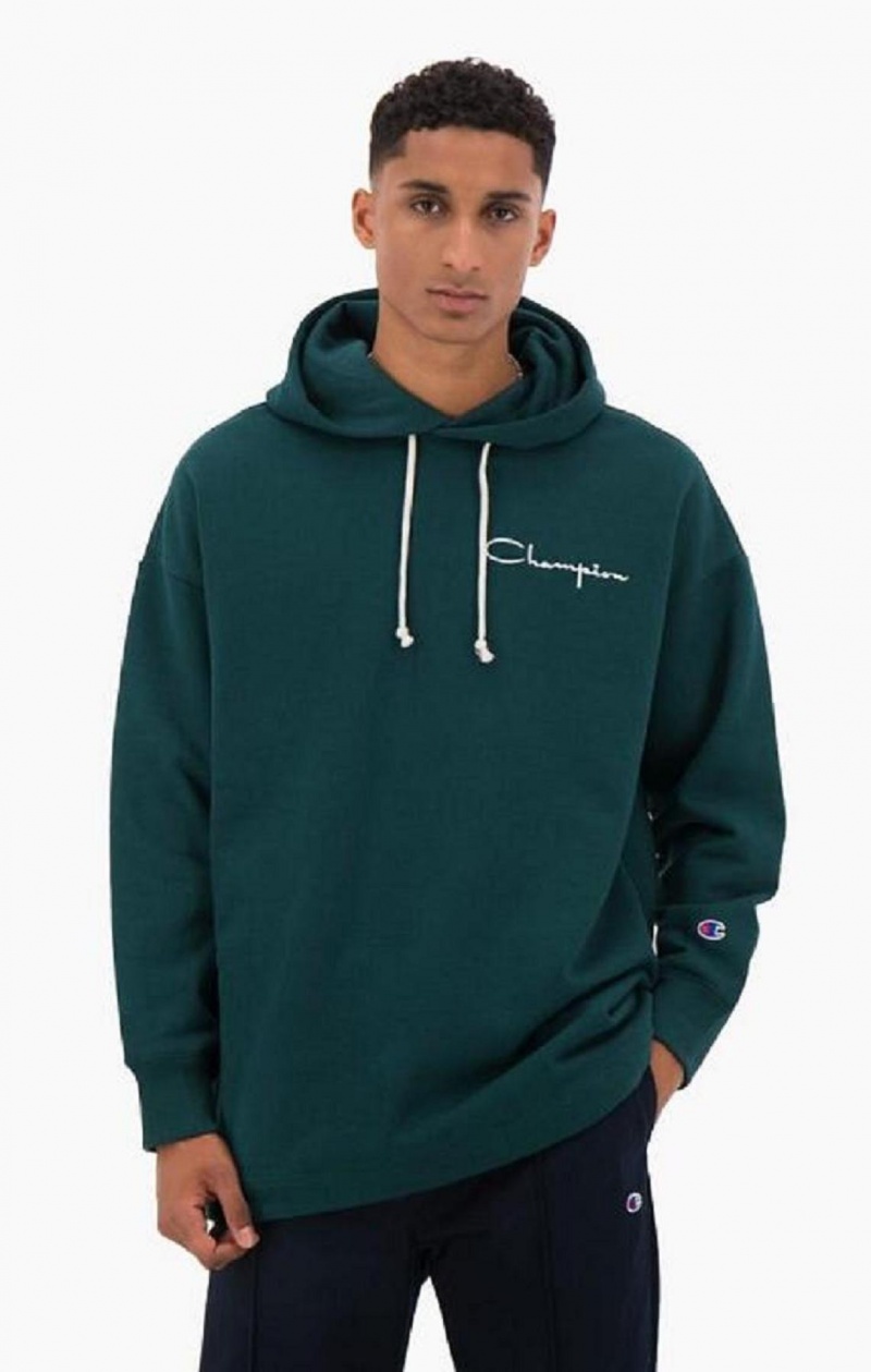 Champion Archive Script Logo Bomulds Jersey Hoodie Hættetrøje Herre Turkis Blå | 0328-KFPAW