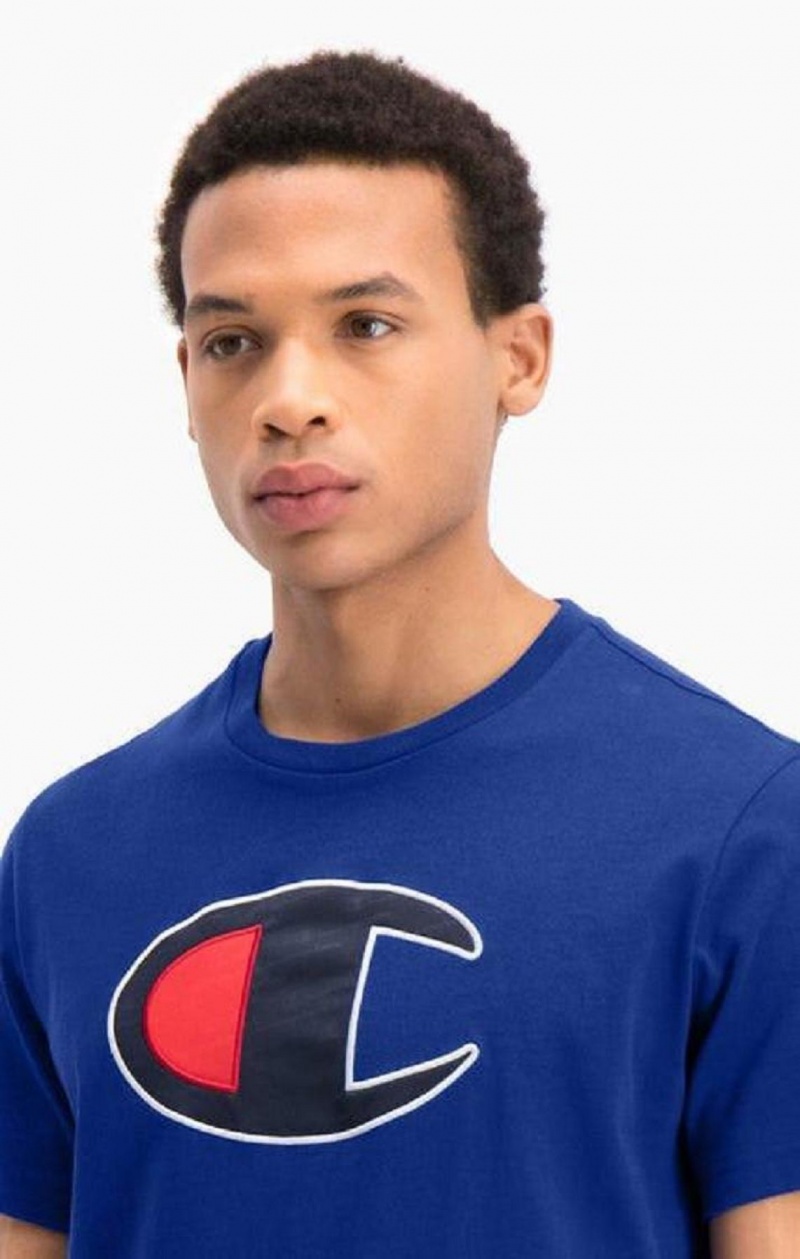 Champion Big C Crew Neck T-Shirt T Shirts Herre Blå | 2607-XOWIG