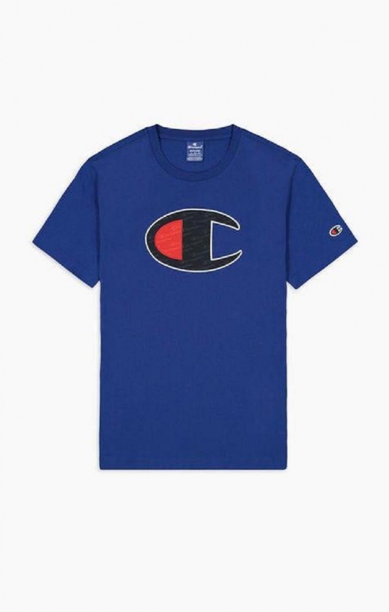 Champion Big C Crew Neck T-Shirt T Shirts Herre Blå | 2607-XOWIG