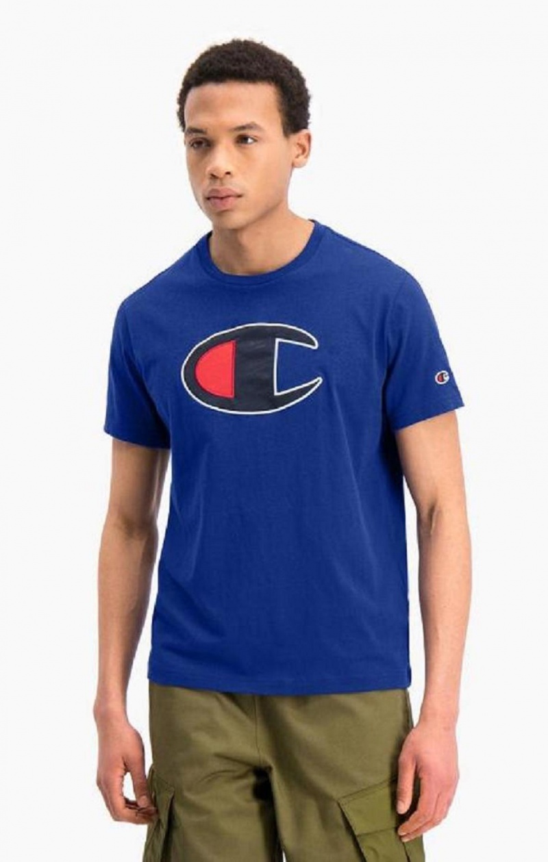 Champion Big C Crew Neck T-Shirt T Shirts Herre Blå | 2607-XOWIG