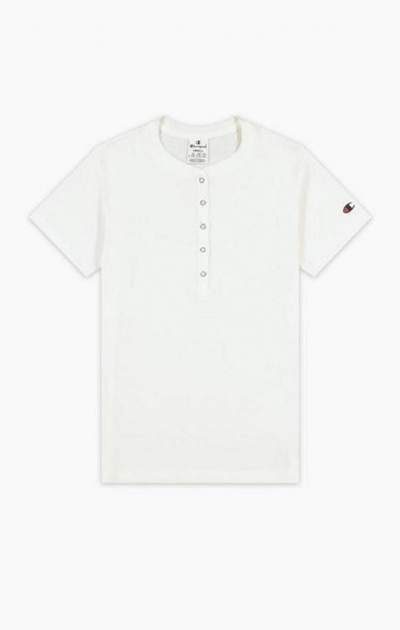 Champion Bomulds Rib Button Up T-Shirt T Shirts Dame Hvide | 2408-QSDOU