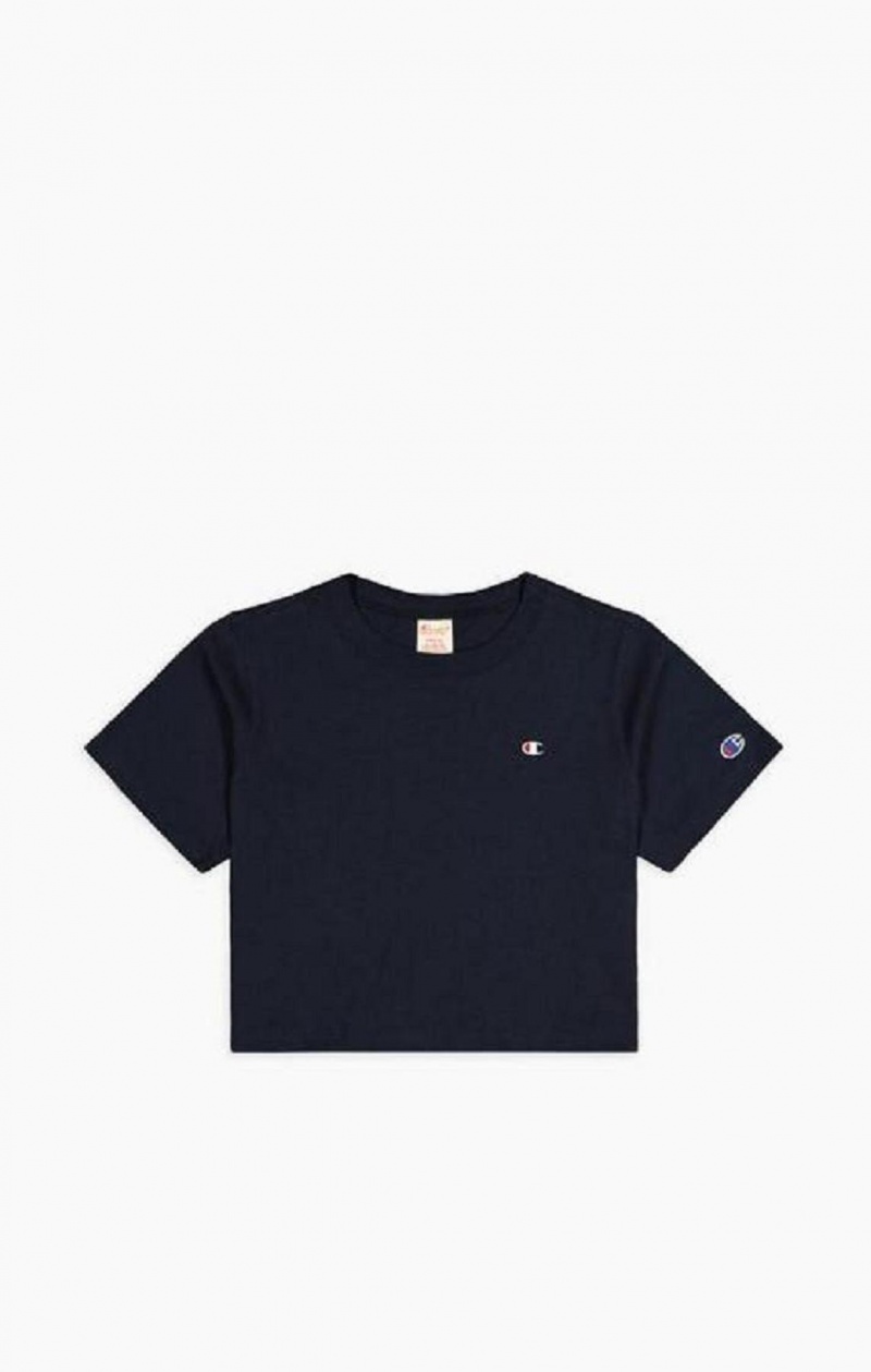 Champion C Logo Crew Neck Cropped T-Shirt T Shirts Dame Mørkeblå | 9741-KFDTW