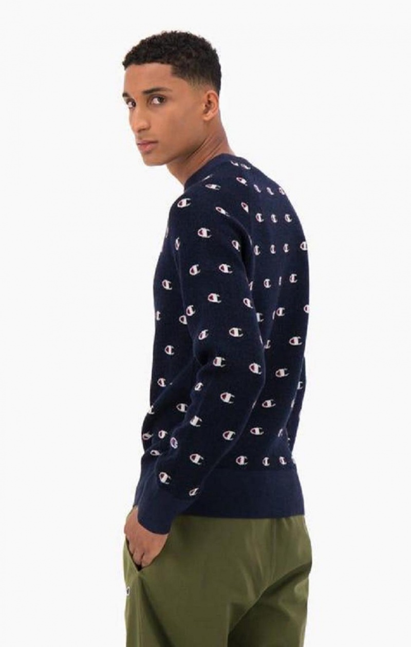 Champion C Logo Jacquard PiquÈ Sweatshirt Sweatshirts Herre Mørkeblå | 9065-PSQYI