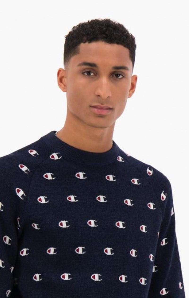 Champion C Logo Jacquard PiquÈ Sweatshirt Sweatshirts Herre Mørkeblå | 9065-PSQYI